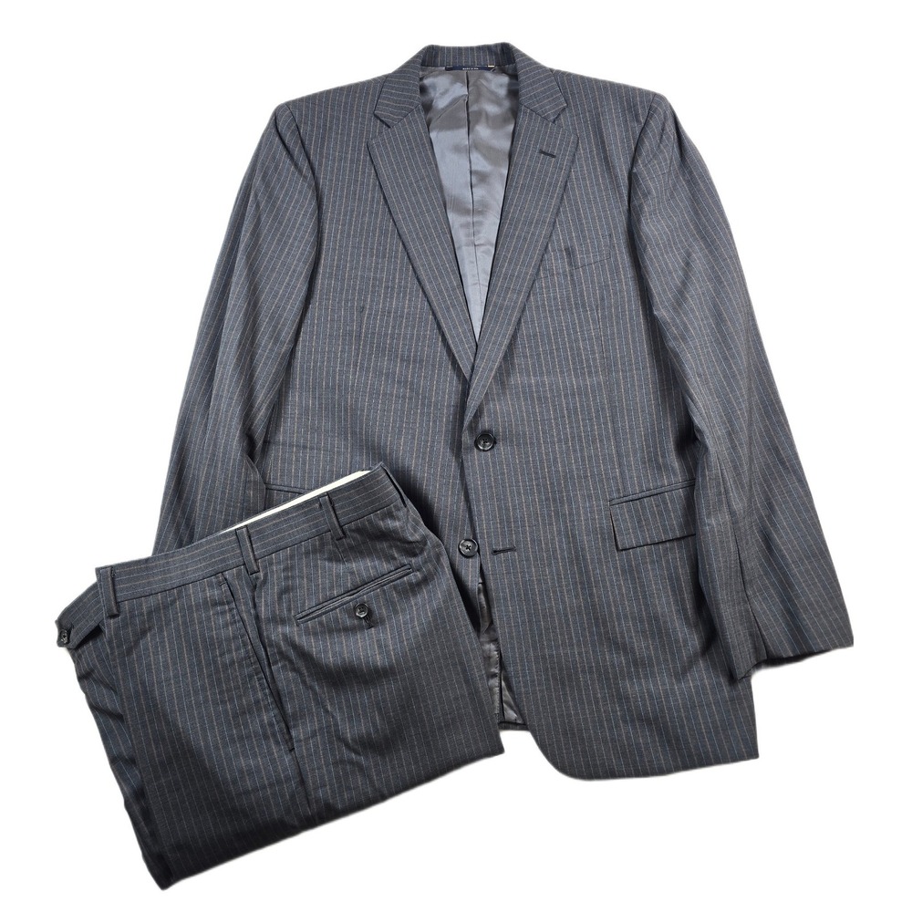 Brooks Brothers Suit Mens 42L 34x32 Grey Wool Pinstripe 1818 Regent Drago Italy